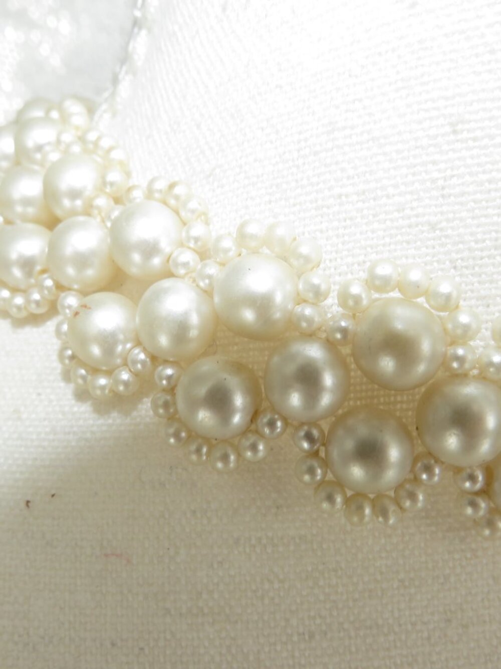 pearl choker necklace white woven beaded vintage adjustable length 17in to 20in - Picture 2 of 5